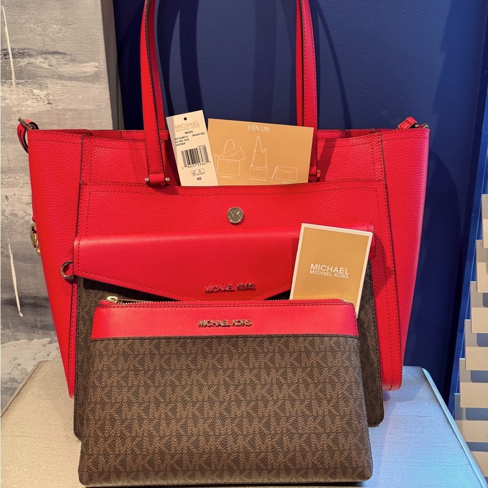 Michael Kors Maisie Red Leather 3 in 1 Tote NWT